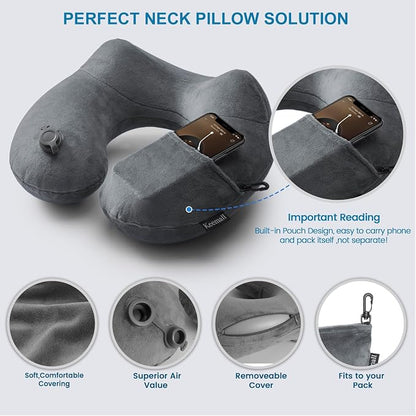Keemall Inflatable Travel Pillows for Airplanes, Easy Blow Up Inflatable Travel Neck Pillows for Air Travel Sleeping Long Flight, Comfort Travel Air Pillows for Car Train Office Nap Camping