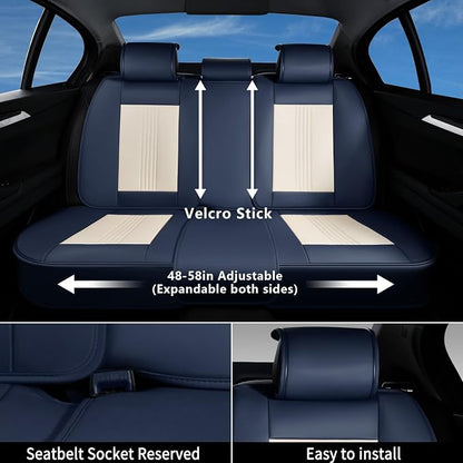 Coverado Car Seat Covers Full Set, Luxury Leather Seat Covers for Cars, Front and Back Seat Covers, Waterproof Car Seat Protector Car Seat Cushion Universal Fit Most Cars,Blue&White