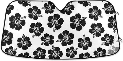 Tropical Hawaiian Hibiscus Flowers Windshield Sun Shade for Car Auto SUV Truck Foldable Front Window Sunshade Sun Visor Protector Block UV Rays Reflect Heat, 55" x 28"
