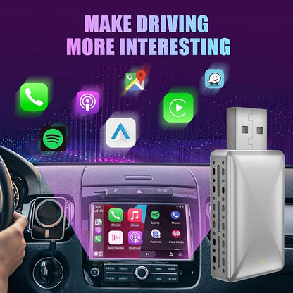 2 in 1 Wireless CarPlay Adapter & Android Auto Adapter Converts Factory Wired CarPlay to Wireless Dongle for OEM Cars from 2016,iPhone iOS 10+/Android 11+(Silver Gray) (Grey)