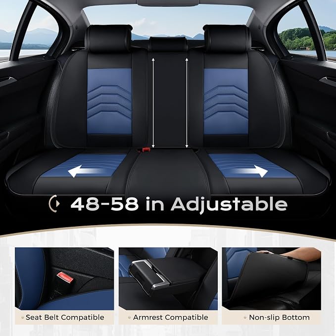 Coverado Car Seat Covers Full Set, Universal Seat Covers for Cars, Car Seat Protector Waterproof, Nappa Car Seat Cushion, Car Seat Covers Front Seats and Back Fit for Most Cars Trucks SUV, Black&Blue