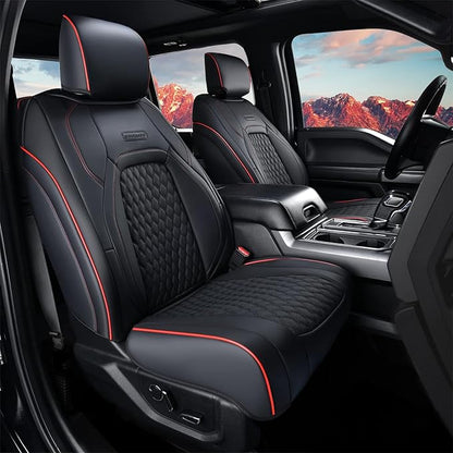 Coverado Front Seat Covers for RAM 1500, Faux Leather Car Seat Covers Cushion Cover Fit for 2009-2018 Dodge RAM 1500 2500 3500 Trucks, Red line