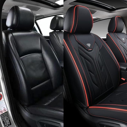 Coverado Front Car Seat Covers, 2Pcs Leather Seat Covers for Cars, Car Seat Protector Front Seats Only Auto Car Accessories Fit for Most Sedans SUV Pick-up Truck(Black&Red)