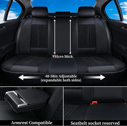Coverado Car Seat Covers Full Set, 5 Seats Universal Seat Covers for Cars, Breathable Fabric& Faux Leather Auto Seat Cushions, Front and Rear Seat Protectors Fit for Most Sedans SUV Truck, Black