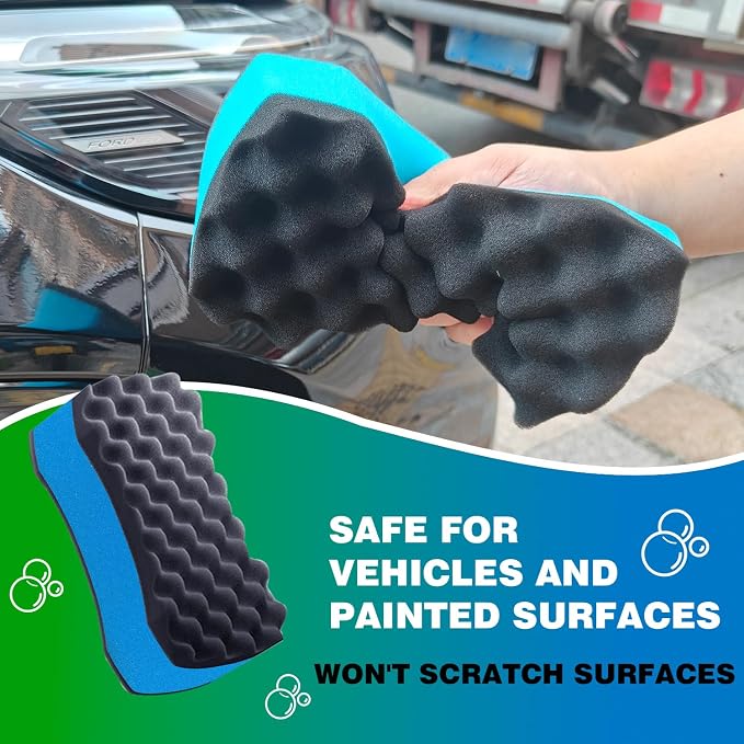 Three Texture Car Wash Sponge - Multi Purpose Bug Remover Scrubbing Side Soft Sea Sponge - Ultra Scrub Car Cleaning Sponges Wash Bucket Accessory - 3Pack