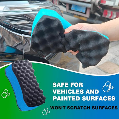 Three Texture Car Wash Sponge - Multi Purpose Bug Remover Scrubbing Side Soft Sea Sponge - Ultra Scrub Car Cleaning Sponges Wash Bucket Accessory - 3Pack