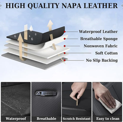 Coverado Car Seat Covers Full Set, 5 Seats Front Seat Cover and Back Seat Covers for Cars, Automotive Seat Covers Nappa Leather Waterproof Seat Covers, Car Seat Protectors Universal for Cars Black