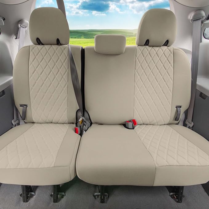 FH Group Custom Fit Car Seat Covers Specifically Made for 2011-2020 Toyota Sienna 7-8 Seater with Ultraflex Neoprene Water Resistant Automotive Seat Covers - 3rd Row Solid Beige