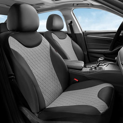 Coverado Car Seat Covers, 2 Seat Waterproof Seat Covers for Cars, Leather Driver Seat Covers, Front Car Seat Protectors Automotive Seat Cushions Universal Fit for Most Sedan, SUV, Truck, Black & Gray