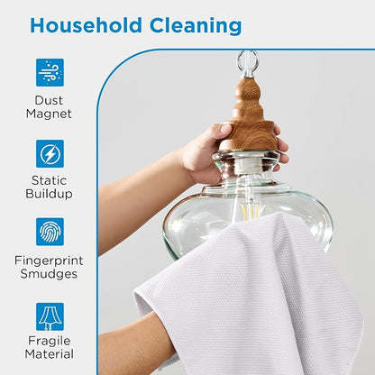 Microfiber Glass Cleaning Cloth 6 Pack, 15.5x15.5 Inch White Magic Cleaning Rags, Lint Free Streak Free Reusable Towels for Windows, Mirrors, Cars, Screens, Kitchen and Stainless Steel Surface