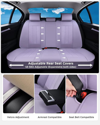 Huidasource Purple Seat Covers, Luxury Faux Leather Car Seat Covers, Velcro Adjustable, with Airbags, Child Seat, Perforation Cooling＆Heating, Universal Fit for Most Cars, Vans, Trucks, SUVs, Purple