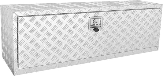 VEVOR Underbody Truck Box, 48"×17"×18" Pickup Storage Box, Heavy Duty Aluminum Diamond Plate Tool Box with Lock and Keys, Waterproof Trailer Storage Box with T-Handle Latch for Truck, Van, Trailer