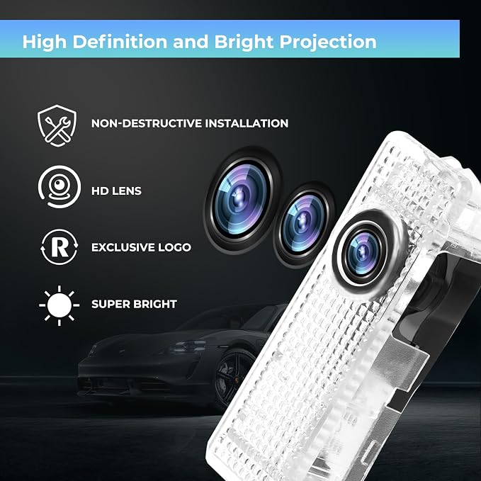 4PC Car Door Light Projector, Customized Logo Door LED Lights Compatible with 1/2/3/4/5/6/7/X/Z/M/GT Series B Car Accessories