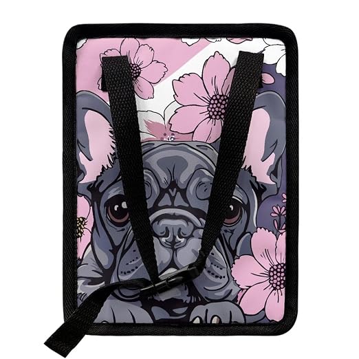 Talayituse French Bulldog Cherry Blossom Print Car Trash Can with Lid, Leak Proof Auto Trash Bag Hanging Vehicle Garbage Can Multipurpose Storage Container for Back Seat Road Trip