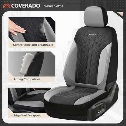 Coverado Leather Car Seat Cover for 2 Seats Front Seat Covers Waterproof Seat Covers 2-Pack Luxury Car Seat Protectors Universal Fit for Most Vehicles, SUV, Truck, Sedan