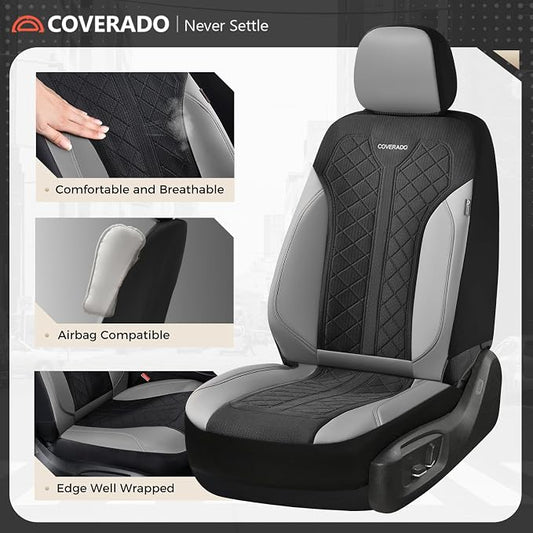 Coverado Leather Car Seat Cover for 2 Seats Front Seat Covers Waterproof Seat Covers 2-Pack Luxury Car Seat Protectors Universal Fit for Most Vehicles, SUV, Truck, Sedan