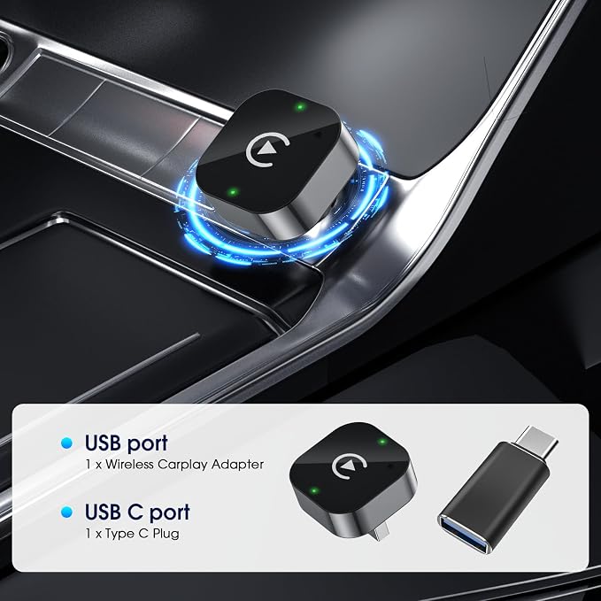 Wireless Carplay Adapter & Android Auto 2026 Upgrade Wired CarPlay to Wireless,2-in-1 Mini USB Design with Fast Stable Connection Car Play for Apple iOS 10+, Android 11+ Version