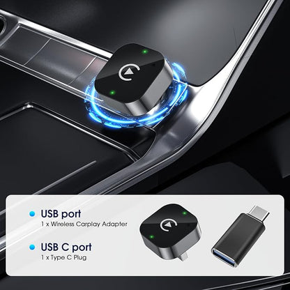 Wireless Carplay Adapter & Android Auto 2026 Upgrade Wired CarPlay to Wireless,2-in-1 Mini USB Design with Fast Stable Connection Car Play for Apple iOS 10+, Android 11+ Version