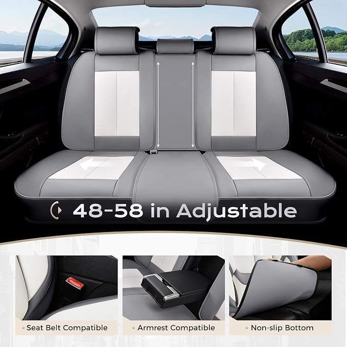 Coverado Seat Covers Full Set, 5 Seats Seat Covers for Cars, Waterproof Nappa Leather Car Seat Covers with Head Pillow, Seat Protectors Car Seat Cushion Universal Fit for Most Cars (Gray&White)
