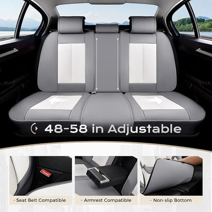 Coverado Seat Covers Full Set, 5 Seats Seat Covers for Cars, Waterproof Nappa Leather Car Seat Covers with Head Pillow, Seat Protectors Car Seat Cushion Universal Fit for Most Cars (Gray&White)
