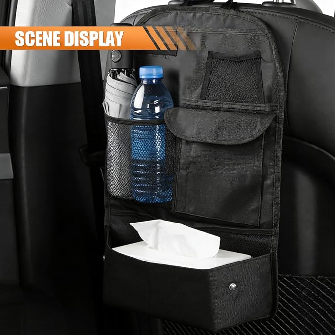 Car Backseat Organizer with 7 Storage Pockets, Waterproof Auto Seat Back Protector Kick Mat for Kids Toddlers, Large Capacity Universal Travel Accessories, Keep Vehicles Organized & Tidy (1PC)