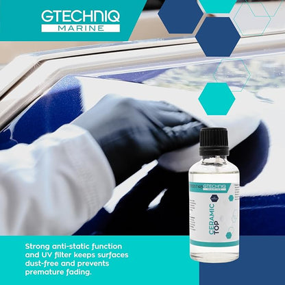 Gtechniq Marine Ceramic Top Coat, Protective Marine Ceramic Coating for Boats, Yachts, Powerboats and Jet Skis with Applicator Pad and Gloves - 50ml (covers up to 7m2)