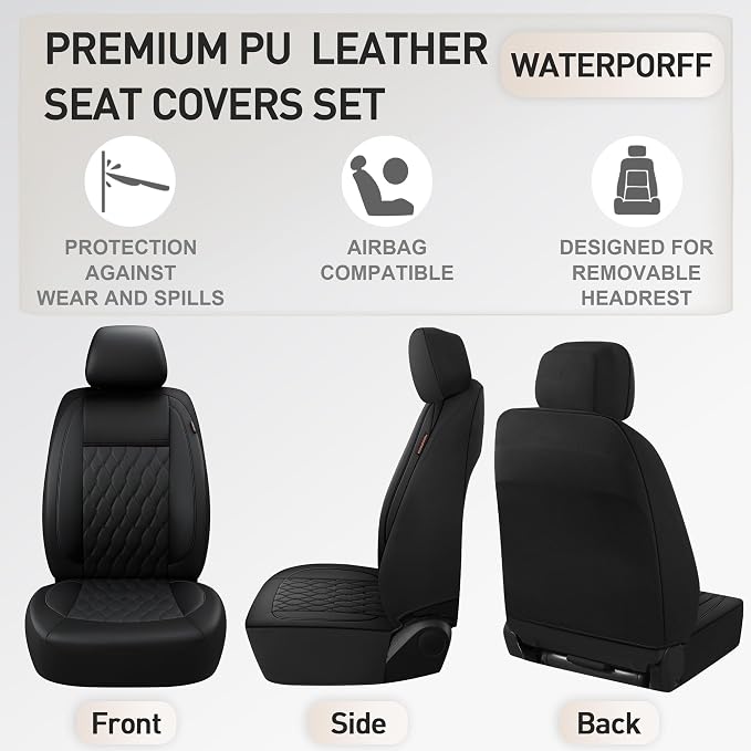 CAROMOP Faux Leather Car Seat Covers Full Set,Luxury and Comfortable Covers for Cars,Split Bench Compatible Car Interior Covers,Universal Fit for Suvs,Vans,Trucks,Airbag Compatible(5-Seat Black)