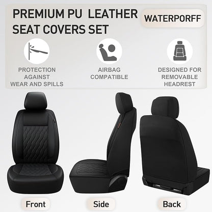 CAROMOP Faux Leather Car Seat Covers 2 Front Set,Luxury and Comfortable Seat Covers for Cars, Airbag Compatible Car Interior Covers, Universal Fit for Suvs,Vans,Trucks(Black)