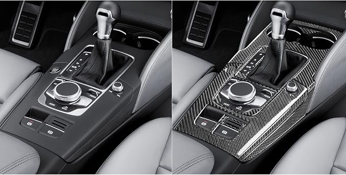 Real Premium Carbon Fiber Sticker Compatible with Audi A3 S3 RS3 8V 2013 2014 2015 2016 2017 2018 2019 Car Gear Shift Panel Water Cup Holder Panel Decor Kit Auto Interior Accessories 15pcs Black