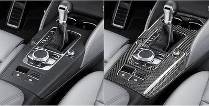 Real Premium Carbon Fiber Sticker Compatible with Audi A3 S3 RS3 8V 2013 2014 2015 2016 2017 2018 2019 Car Gear Shift Panel Water Cup Holder Panel Decor Kit Auto Interior Accessories 15pcs Black