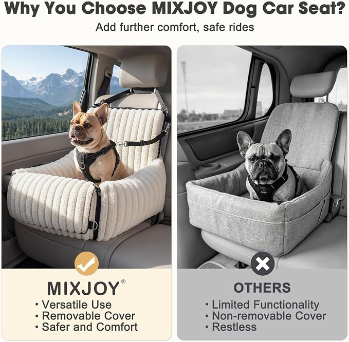 MIXJOY 6-in-1 Dog Car Seat for Small/Medium Dogs up to 25 lbs, Multi-Functional Dog Carrier for Car with Detachable Washable Cover, Pet Travel Bed with Clip-On Safety Leash, Beige