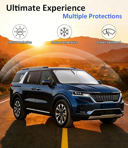 Windshield Sun Shade for 2022-2026 Kia Carnival Accessories, Car Front Window Sun Visor & Heat Shield | 240T Sunshade Protection Blocks UV Rays Keep Your Car Cooler