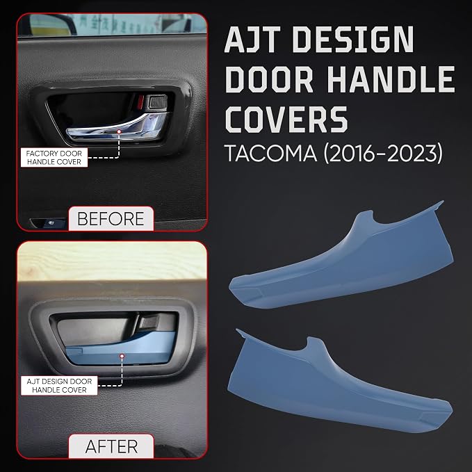 AJT DESIGN Car Door Handle Cover Compatible with Toyota Tacoma (2016-2023) | ABS Plastic Interior Trim, Chrome Delete Tacoma Door Handle Cover | Made in USA, Pack of 4 (Front & Back) - Cavalary Blue