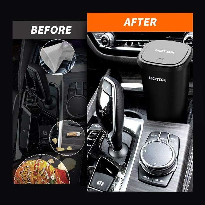 HOTOR Car Trash Can, Car Trash Cup with 30 Additional Trash Bags for Exclusive Using, Multipurpose Trash Can for Car, Office & Home to Meet Various Needs - 2 Packs, Black