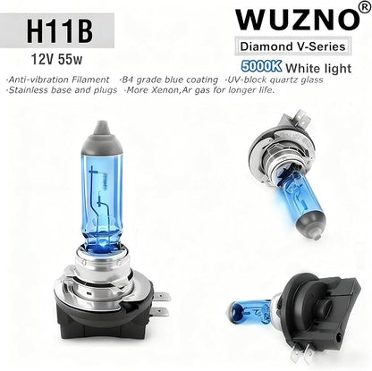 H11B Halogen Headlight Bulb, Fit Low Beam of Elantra 2007-2010, Santa fe 2009-1016, Sonata 2009-2010, Optima 2007-2013,Forte 10-13, Sportage 2011-2016. 12V 55W White 5000K Long Life 2 Pack