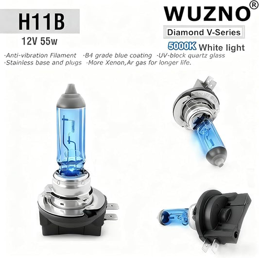 H11B Halogen Headlight Bulb, Fit Low Beam of Elantra 2007-2010, Santa fe 2009-1016, Sonata 2009-2010, Optima 2007-2013,Forte 10-13, Sportage 2011-2016. 12V 55W White 5000K Long Life 2 Pack