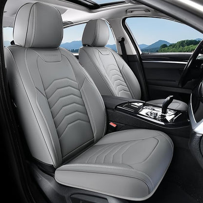 Coverado Car Seat Covers, Gray Front Seat Covers, 2 Pack Luxury Faux Leather Seat Covers for Cars, Waterproof Car Seat Protector Car Seat Cushion, Universal Automotive Seat Covers Fit for Most Cars