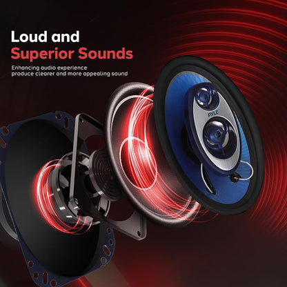 Pyle 4'' x 6'' Three Way Sound Speaker System - Pro Mid Range Triaxial Loud Audio 240 Watt per Pair w/ 4 Ohm Impedance and 3/4'' Piezo Tweeter for Car Component Stereo PL463BL