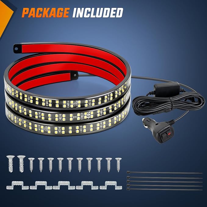 Nilight 48 Inch Truck Tailgate Strobe Light Strip Tail Emergency Bar Rear Window Warning Lamp Ultra-Bright Double Row 288 LED for Pickup Trailers Construction Vehicles Car SUV, White