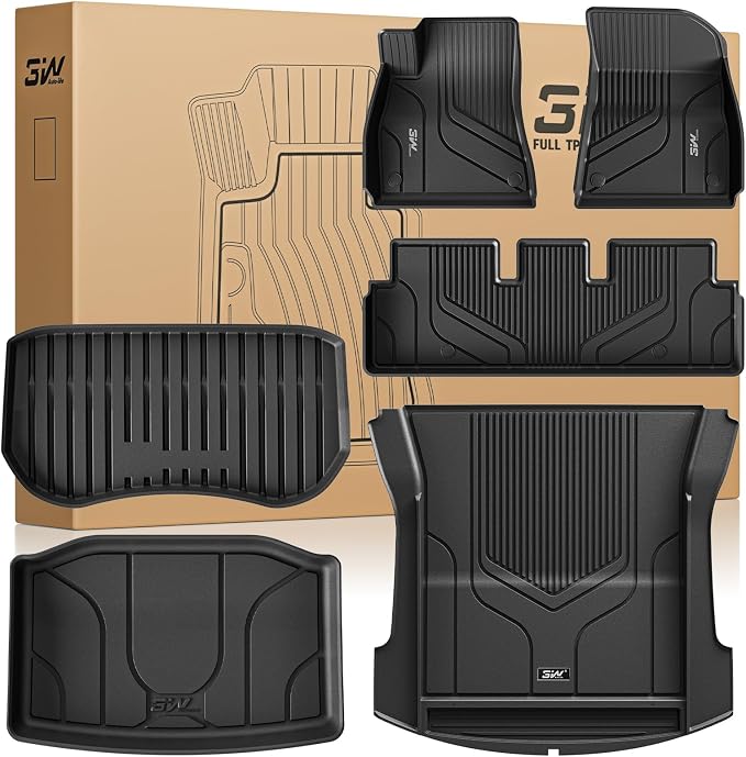 3W Tesla Model 3 Floor Mats and Trunk Mat, All-Weather TPE Floor Liner Compatible for Tesla Model 3 2021-2023, Full Set Black Floor Mats and Cargo Liner Mat Custom Fit