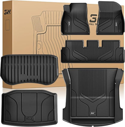 3W Tesla Model 3 Floor Mats and Trunk Mat, All-Weather TPE Floor Liner Compatible for Tesla Model 3 2021-2023, Full Set Black Floor Mats and Cargo Liner Mat Custom Fit