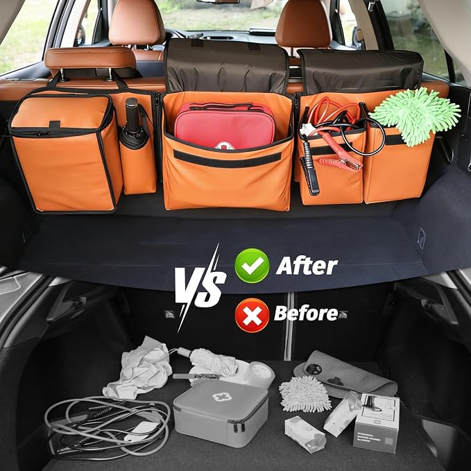 Deluxe Leather Trunk and Backseat Organizer for Car SUVs & RVs, Detachable Storage Modules with Built-in Cooler, Patent Pending
