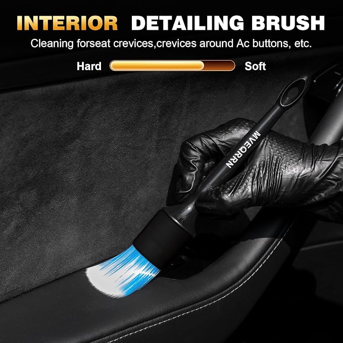 7PCS Car Detailing Brush Set,Boars Bristle Car Cleaning Detail Brush kit,Ultra Soft No Scratch Car Dust Brush,Car Interior Detailing Brushes Kit,Detail Brush Car Detailing for Interior Exterior(black)