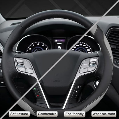 West Llama Customized Auto Car Steering Wheel Cover for Hyundai,Tucson,Sonata,Elantra,Santa Fe,Genesis,Sonata Hybrid,Azera,Venue,Kona, 14.5-15 inches(Black+Gray - Standard Size)