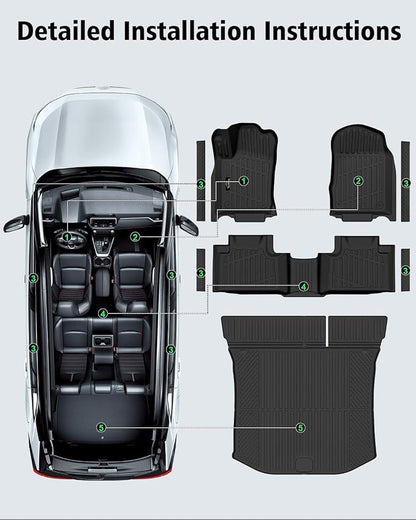Floor Mats & Trunk Mat Custom for Jeep Grand Cherokee & Dodge Durango 2016-2021/Grand Cherokee WK 2022 (Not for L) All Weather TPE Rubber Cargo Liner Automotive Full Set Accessories- Black