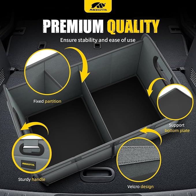 MIKKUPPA Car Trunk Organizer - 75L Collapsible Trunk Organizer for Groceries, Trunk Storage Organizers for SUV Auto Truck Van with Non Slip Bottom (Gray)
