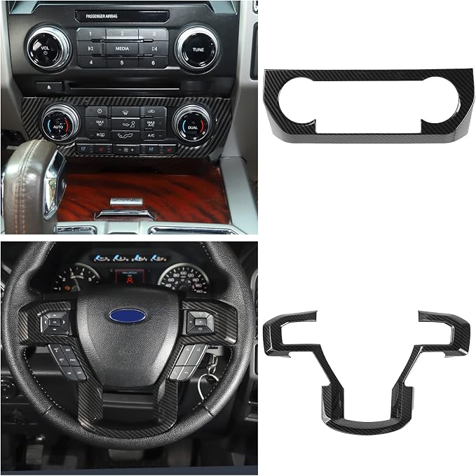 JeCar 11PCS Interior Decoration Trim Kit for Ford F150 2015-2020 Steering Wheel & Center Console Trim Dashboard & Rear Air Conditioner Vent Cover (Carbon Fiber Grain)