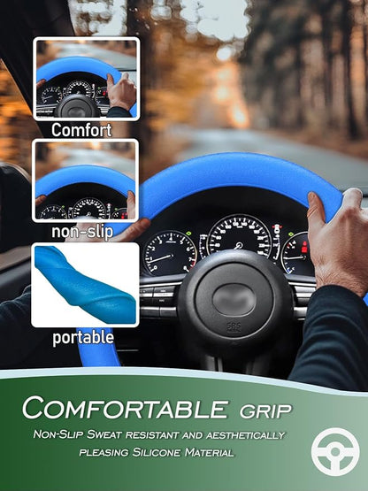 LRITER Car Steering Wheel Cover, Non-Slip Silicone Material, Multiple Color Choices, Universal Auto Parts Steering Wheel Cover, Suitable for Most Cars (Blue)
