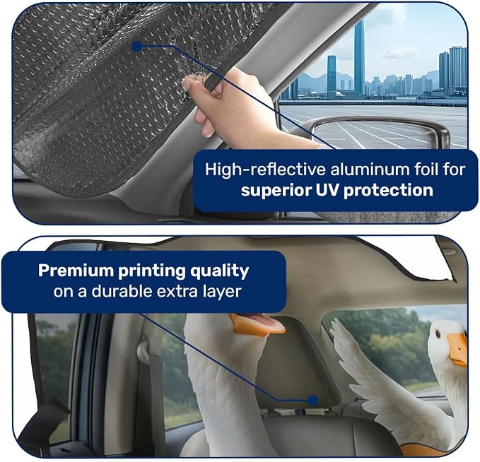 GENANY Silly Goose Windshield Sun Shade for Car SUV Truck (55x30 Inches), Front Window Visor for Windows, Protector Blocks UV