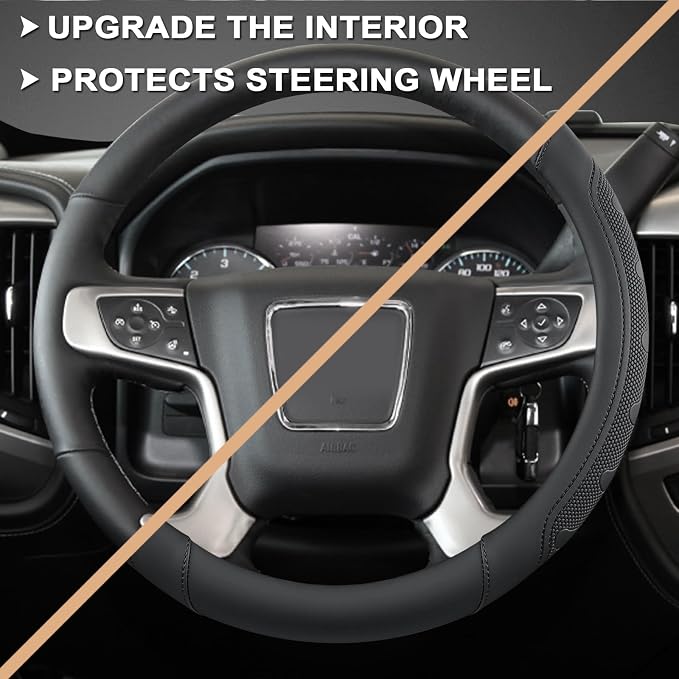 GIANT PANDA Steering Wheel Cover for GMC Sierra Acadia Terrain Yukon(Black-Standard Size)